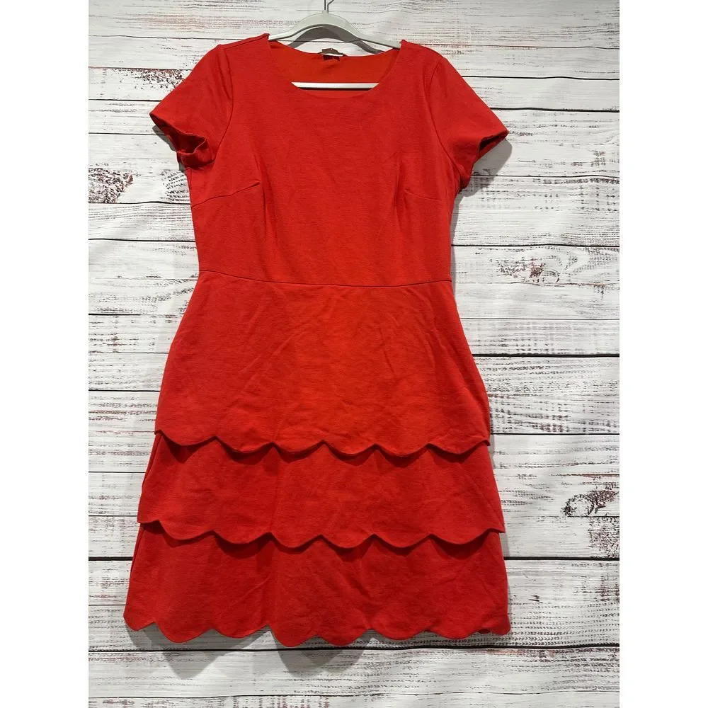 Boden Layer Scalloped Ruffle Dress Mini Women's Size 12L Red Short Sleeve - Picture 7 of 7